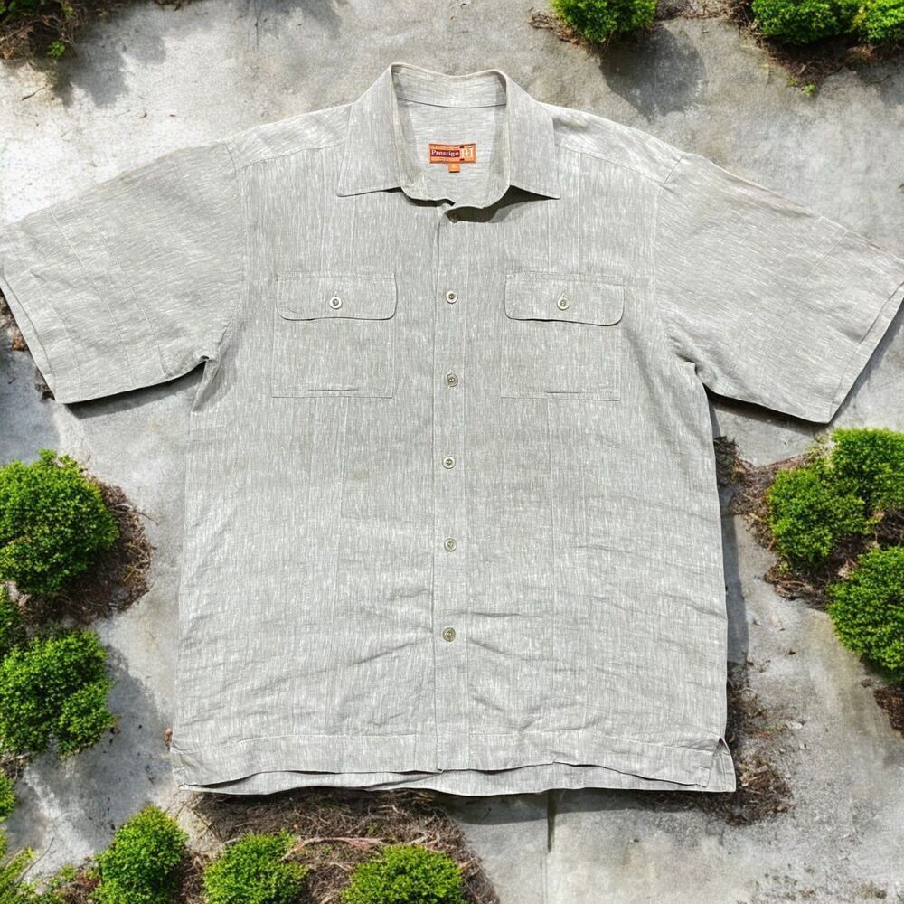 Royal Prestige Vintage Mint Green Linen Button Front Shirt Casual Men's Size XL